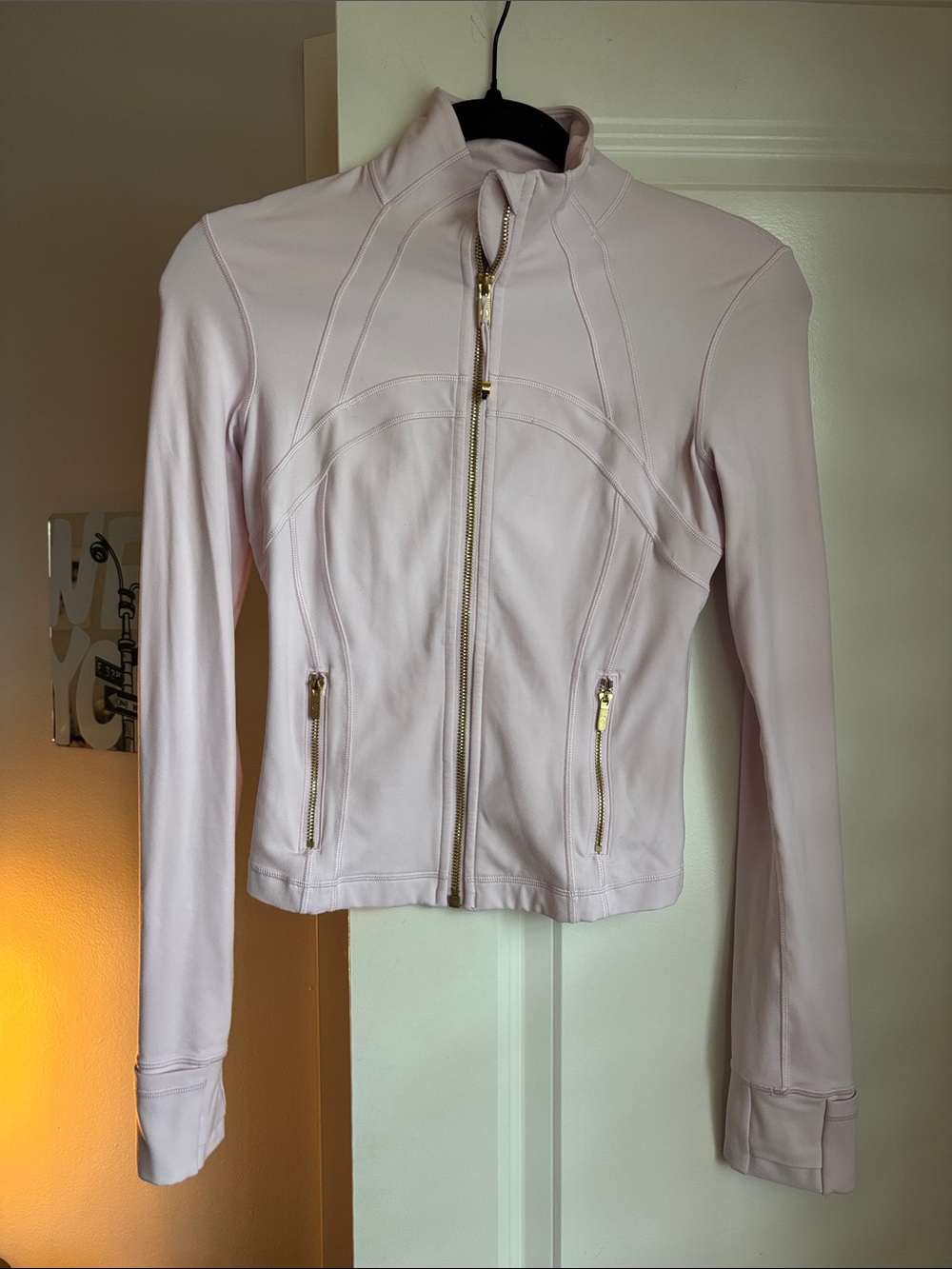 Lululemon Define Cropped Jacket Baby Pink with Gold Hardware